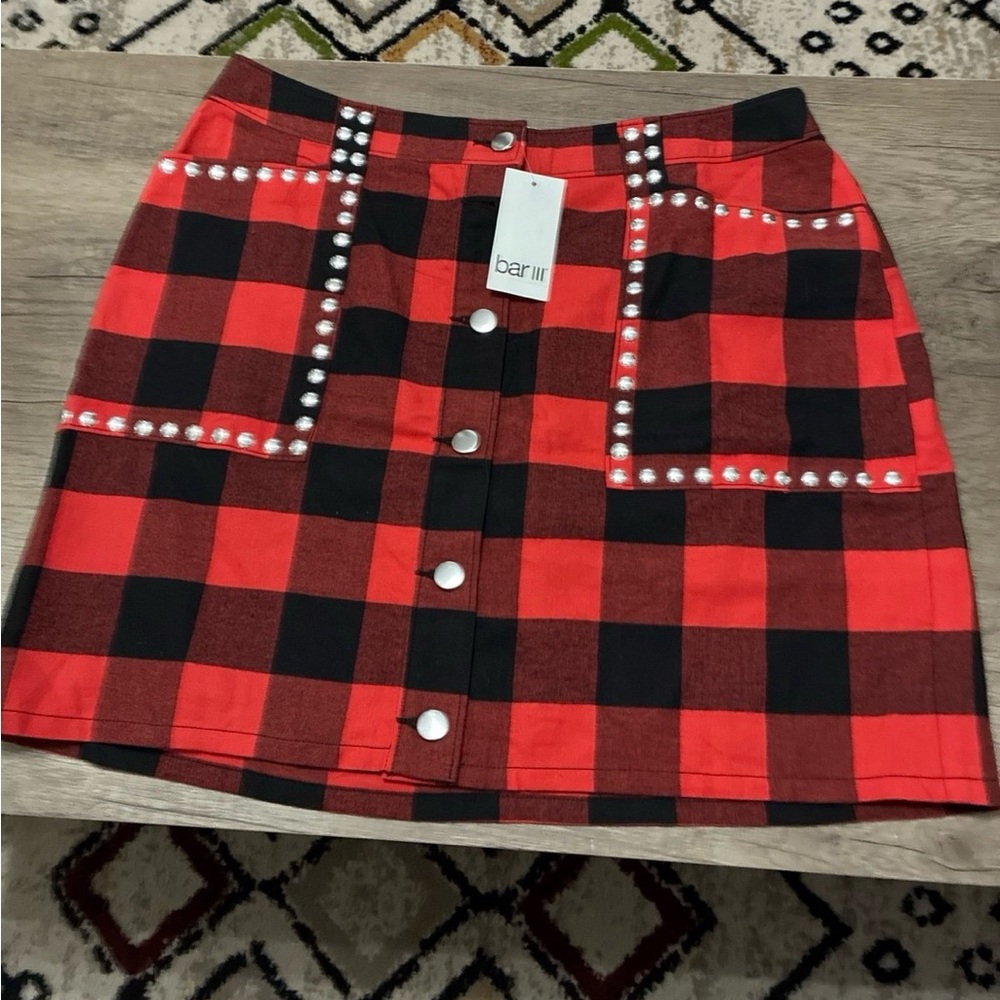Bar III Red and Black Plaid Skirt New 14